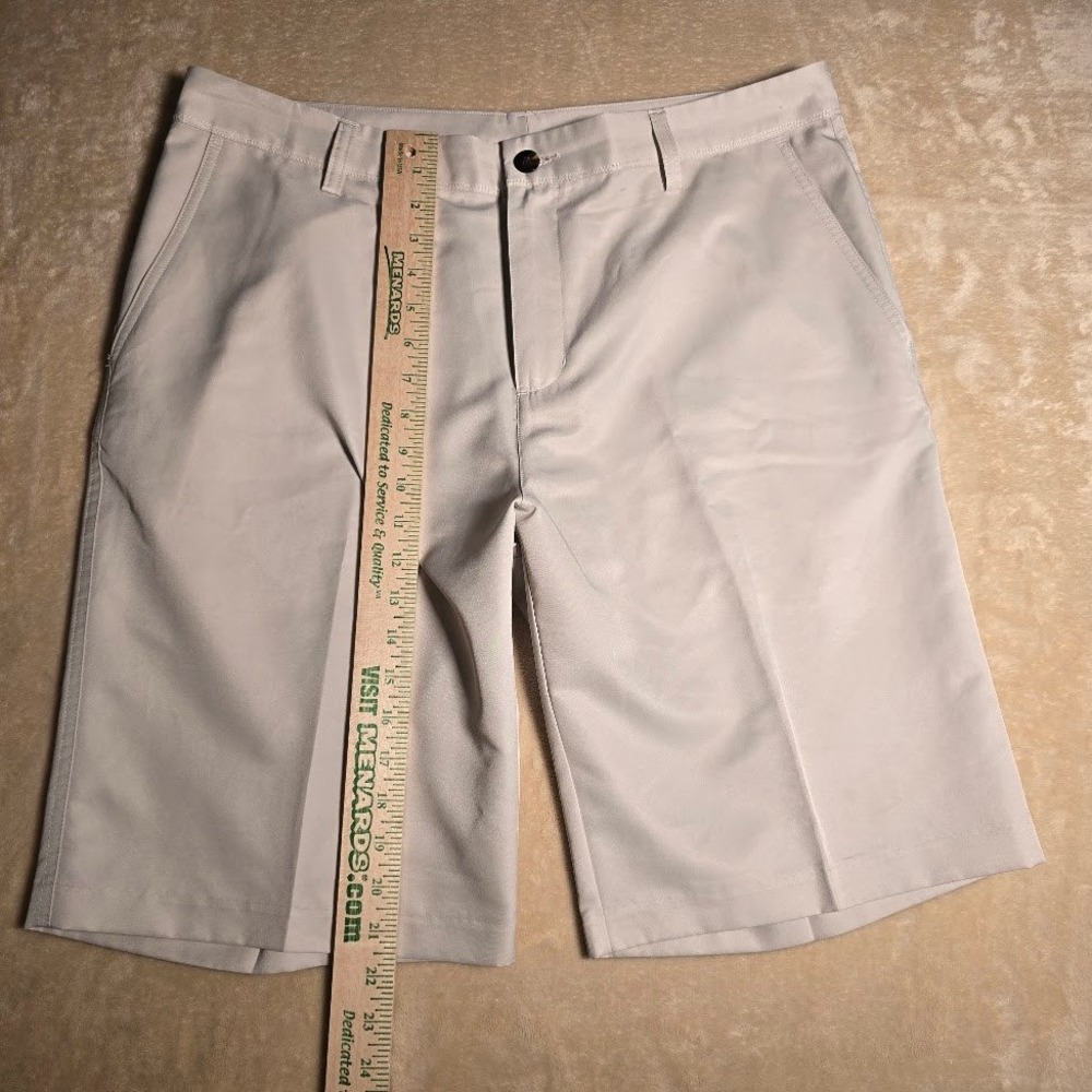 Adidas Climalite Mens Golf Shorts Tan Khaki Size 35 Flat Front Performance 934